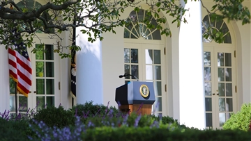 White house presidential podium in the garden